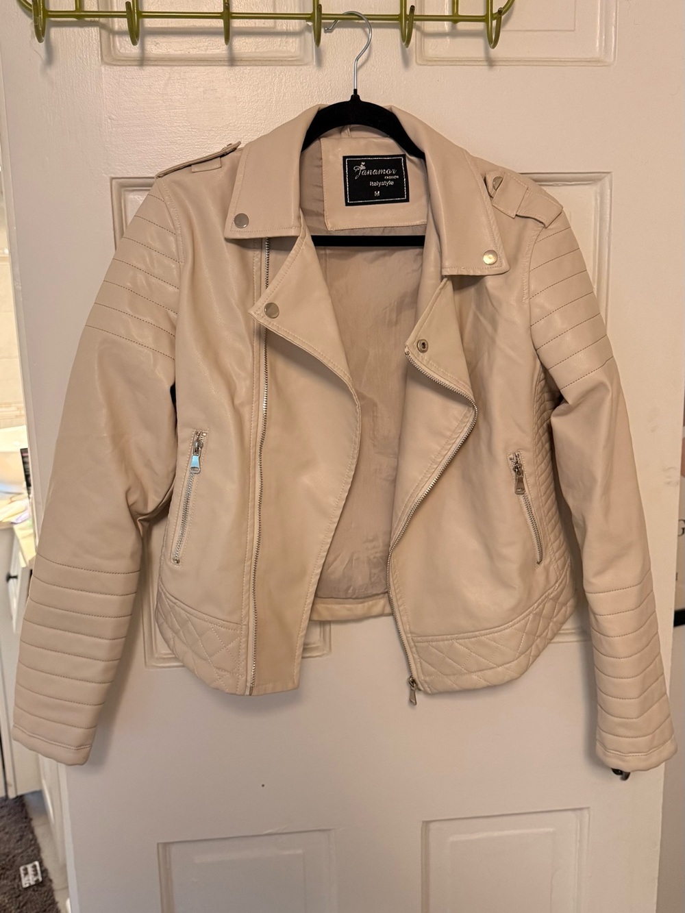 Glamorous Cream Faux Leather Moto Jacket